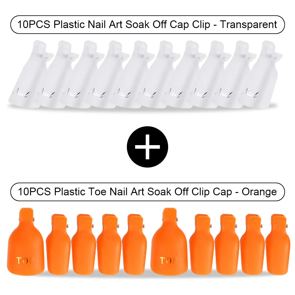 Orang Toe Transpar H 20 шт Пластиковый Лак для ногтей замочить от крышки зажимы УФ-гель для ногтей для удаления обертывания обезжириватель очиститель для маникюрного инструмента пальцы и пальцы ног - Цвет: Orang Toe Transpar H