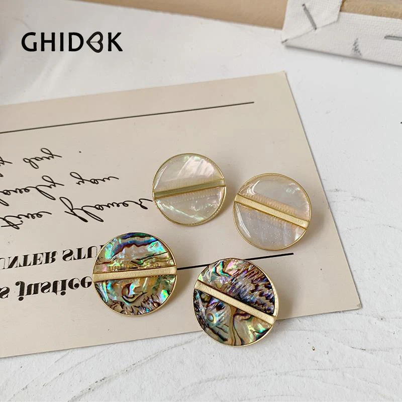 GHIDBK Boho Лето натуральный Абалон серьги гвоздики в виде ракушки изысканные круглые