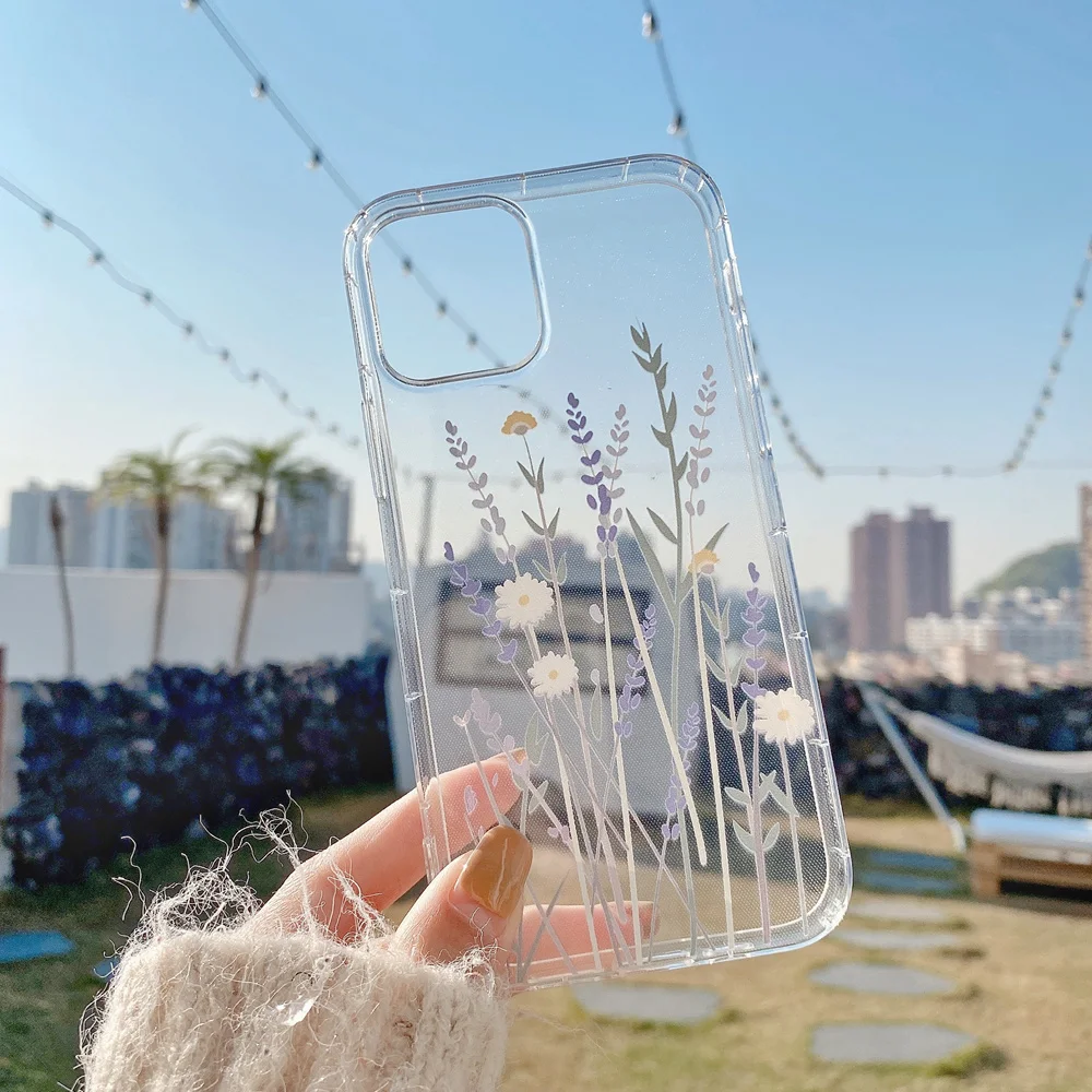 

For iPhone 11 12 XR XS Max 12 Mini 7 8 Plus 12 Pro Max Fashion Beautiful 3D Relief Purple Flower Clear Soft TPU Shockproof Case