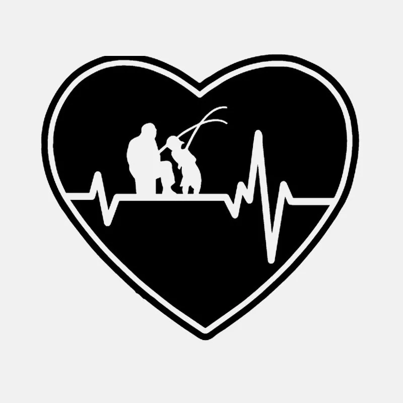 

Car Sticker Personality Heartbeat Heart Fishing Father Father Son Fishing Rod Reel Bait PVC Sticker Black/White, 15cm*14cm