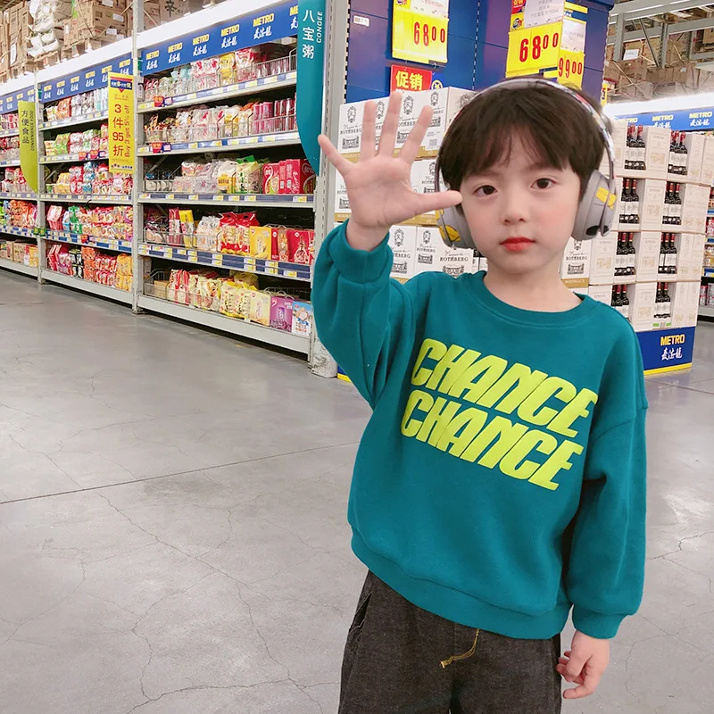 Толстовка для мальчиков и девочек с буквенным принтом хлопковые топы длинными