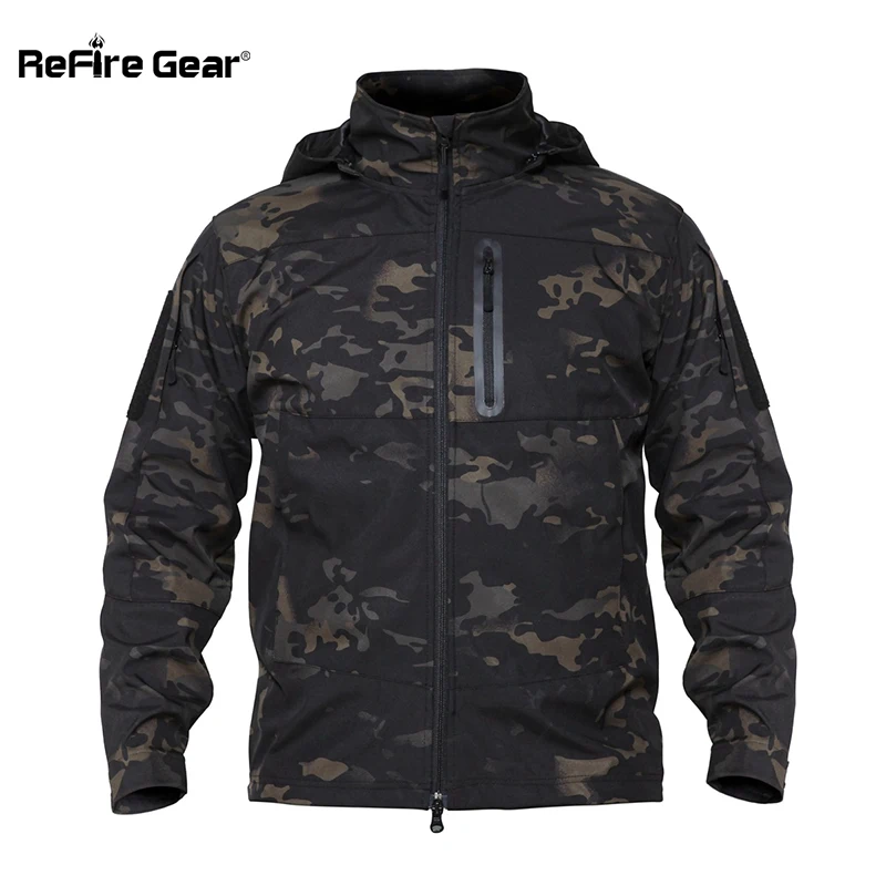 

ReFire Gear Autumn Winter Camouflage Army Tactical Men's Jacket Waterproof Scratch resistant Windproof Outwear Hoodie Jacket