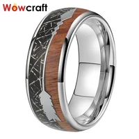 8mm tungsten carbide rings for men women domed koa wood meteorite arrow inlay polished shiny comfort fit