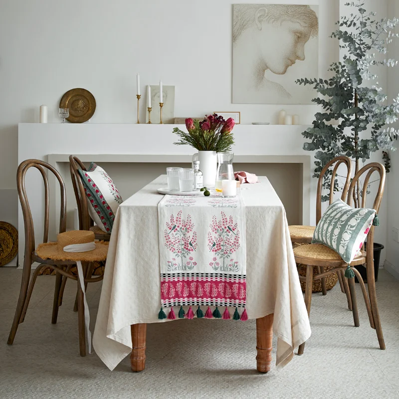 Персиковый гранат Рождество Белый Мешковина настольные бегуны современные для