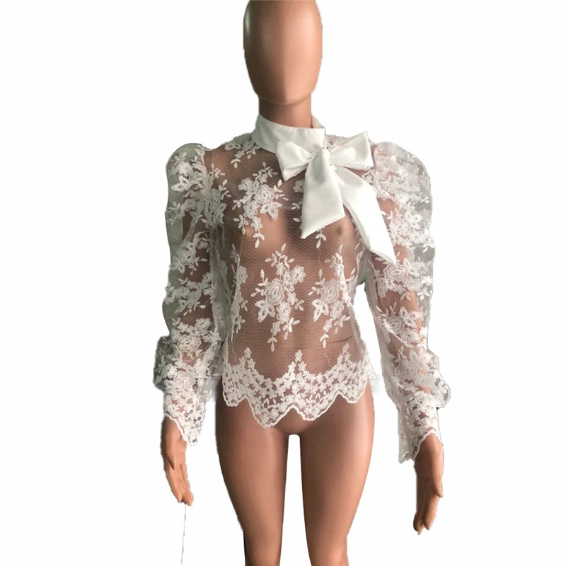 Женская кружевная блузка-кроше прозрачная сетчатая рубашка с длинными