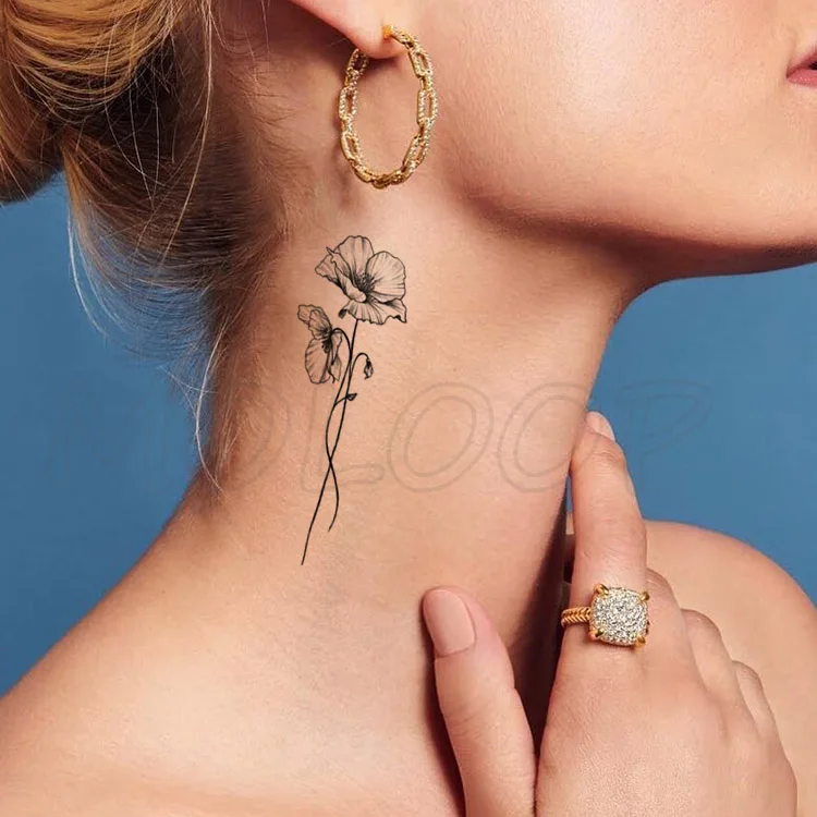 

Waterproof Temporary Tattoo Stickers Black Somnus Flower Plant Small Size Tatto Flash Tatoo Fake Tattoos for Man Kid Girl Women