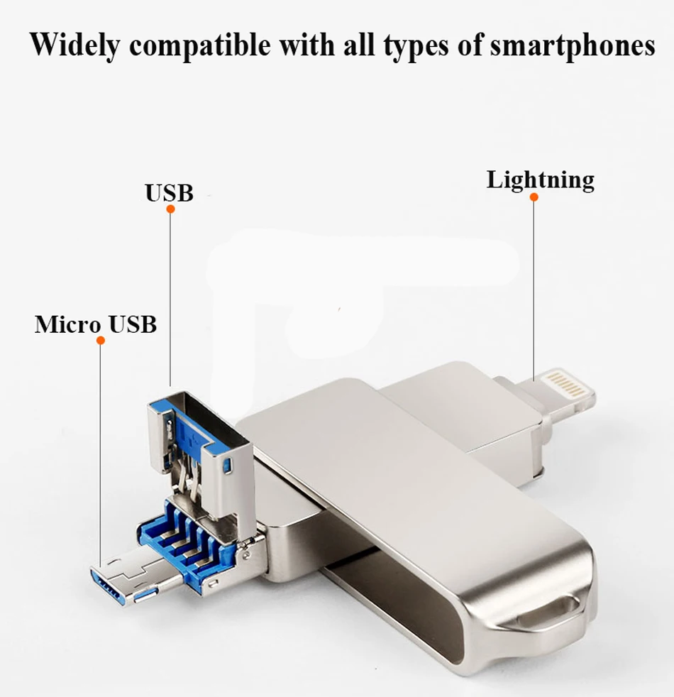 Сверхзвуковой металлический USB флеш-накопитель 3 в 1, USB 3,0, 256 ГБ, 128 ГБ, 64 ГБ, 32 ГБ, OTG флеш-накопитель, Micro-USB Lightning, для iphone 7/7 Plus/8/X