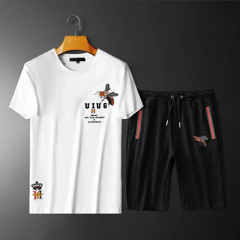 2021 European and American Fashion Brand Casual Sportswear Suit Men's Summer Fashion Short-Sleeved T-shirt Suit Two-Piece