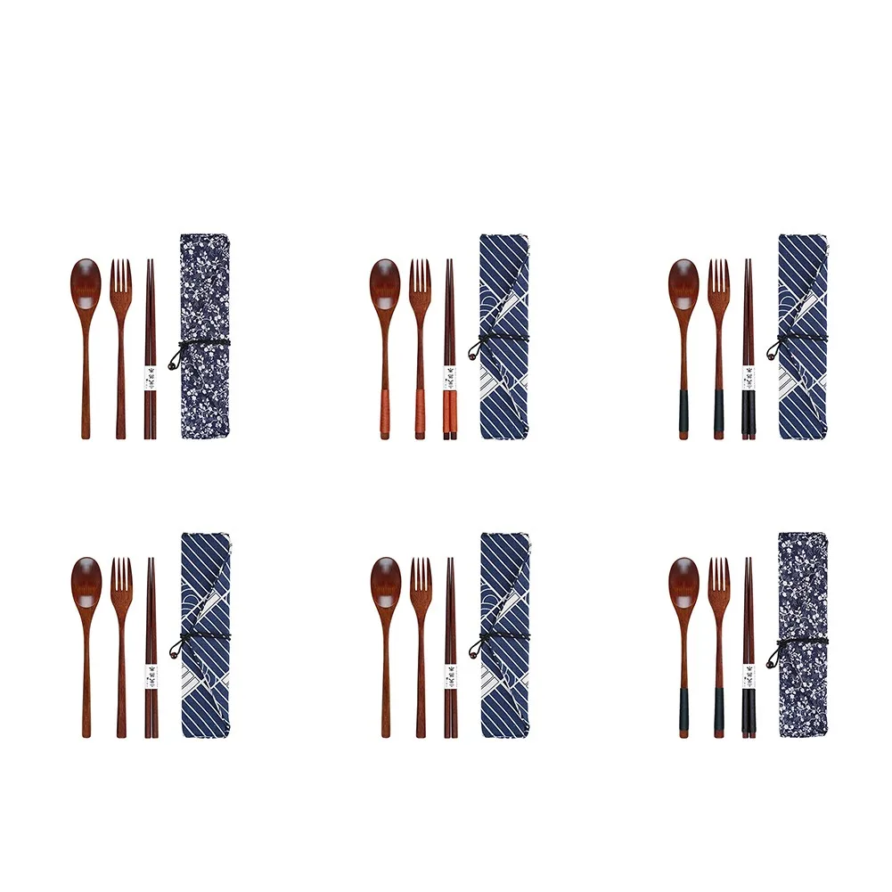 

3 Pcs Tableware Chopsticks /chopsticks/fork/spoon Wooden Chopsticks Spoons Forks Picnic Tableware Cloth Japanese Style Bag Set