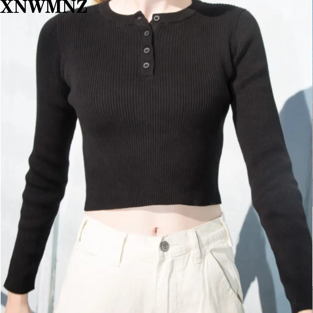 

XNWMNZ Vintage High Waist Short Sleeve Basic T-shirt 2020 Streetwear Knitted Tshirt Female White Tee Crop Top for Women Clothing