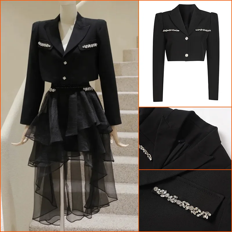 

2 piece set Women Blazer And Skirt Suits Sets Two Pieces OL Single Breasted Jacket Formal Suit Pleated Skirt Spring Autumn