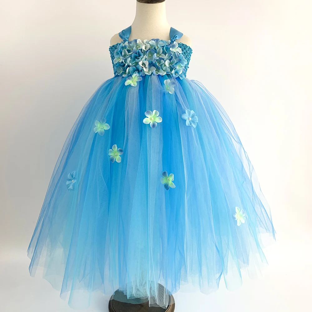 Причудливый костюм феи для детей платья девочек до щиколотки с цветком гортензии