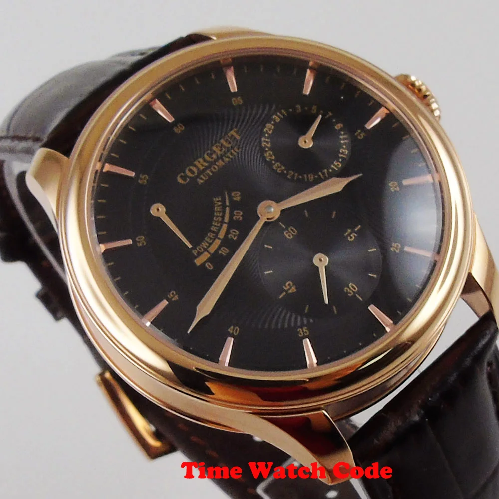 Часы наручные мужские с автоподзаводом 42 мм черный циферблат резервным питанием