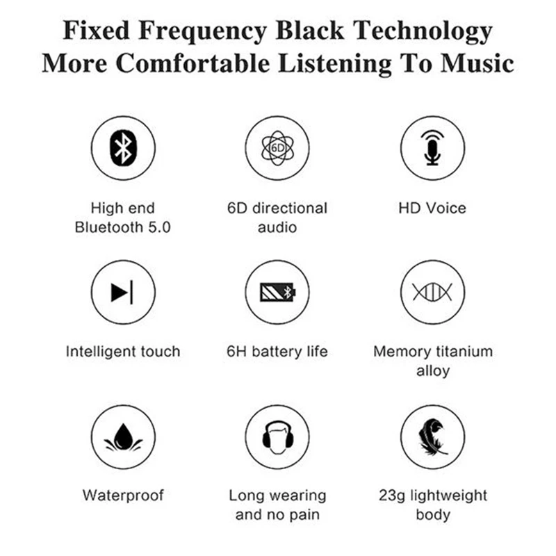 

Bluetooth 5.0 Bone Conduction Headset Smart Press Headphone with Mic IP55 Waterproof Headphones White
