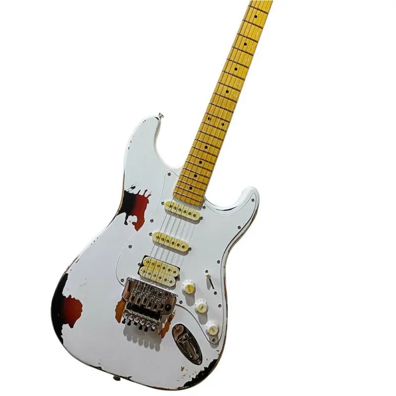 

New High Quality 6 Strings Custom White Electric Guitar Tremolo Bridge Maple Fretboard 22Fret Baasswood Body Maple Neck
