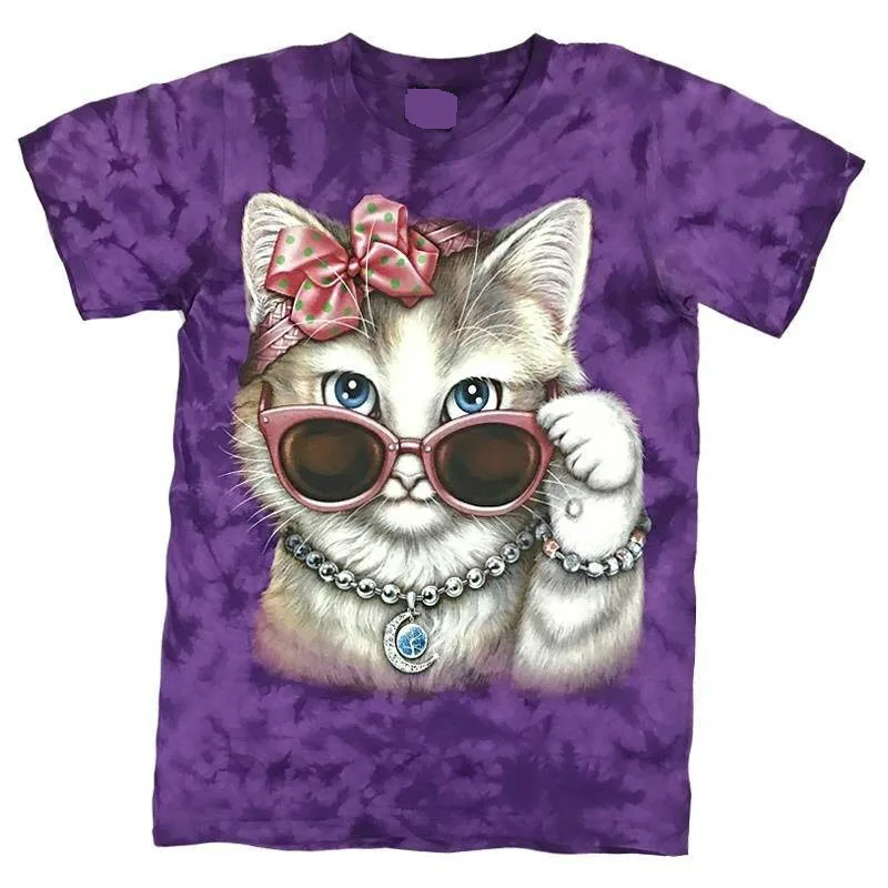 

2021 new boy and girl flower cat 3D printing summer street O-neck casual short-sleeved children's clothing fashion T-shirt