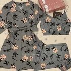 Пижамный комплект Женский с принтом медведя, шелковая одежда для сна, пикантный укороченный топ на бретелях-спагетти, с завышенной талией, пижамный комплект