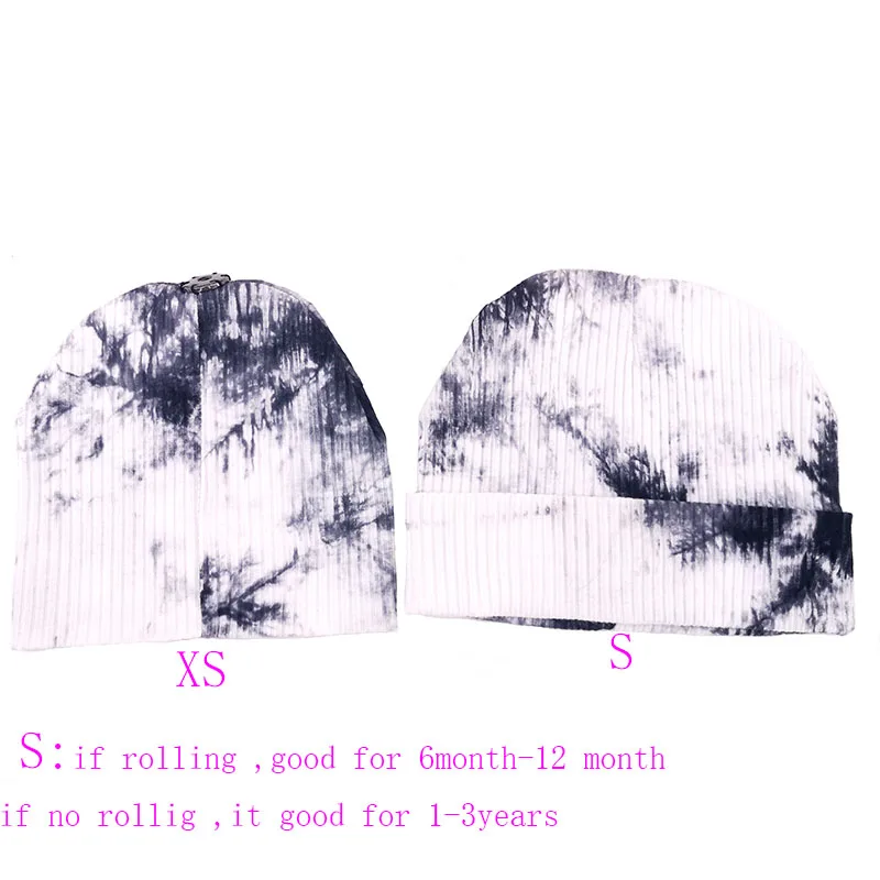 

Black Tie Dye Cotton Ribbed Beanie Hats With Fur Pompom Hats And Caps For Newborn Baby Girls Boys Infant Kids Childs Winter Hats