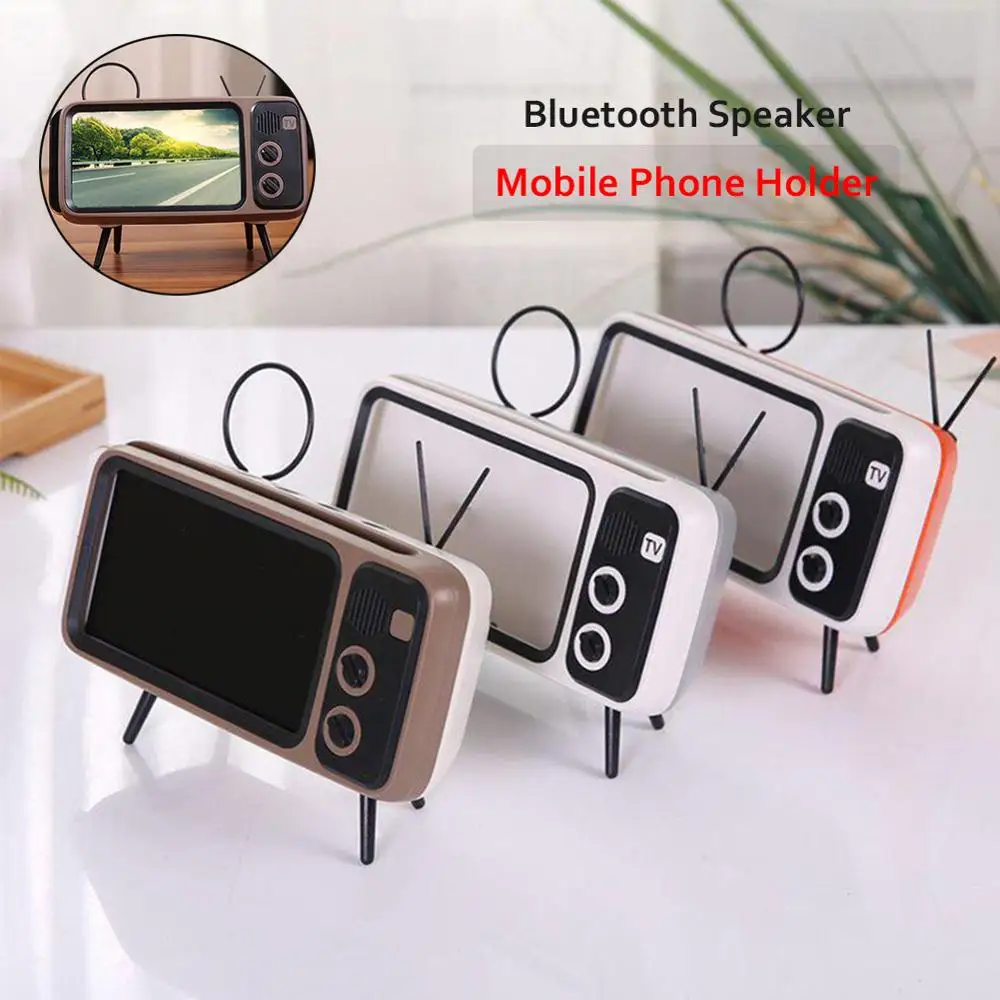 Ретро ТВ держатель телефона для iPhone X 7 8 беспроводной Bluetooth бас динамик Универсальный 4,7-5,5 дюймов мобильный стенд для Samsung S9 S10