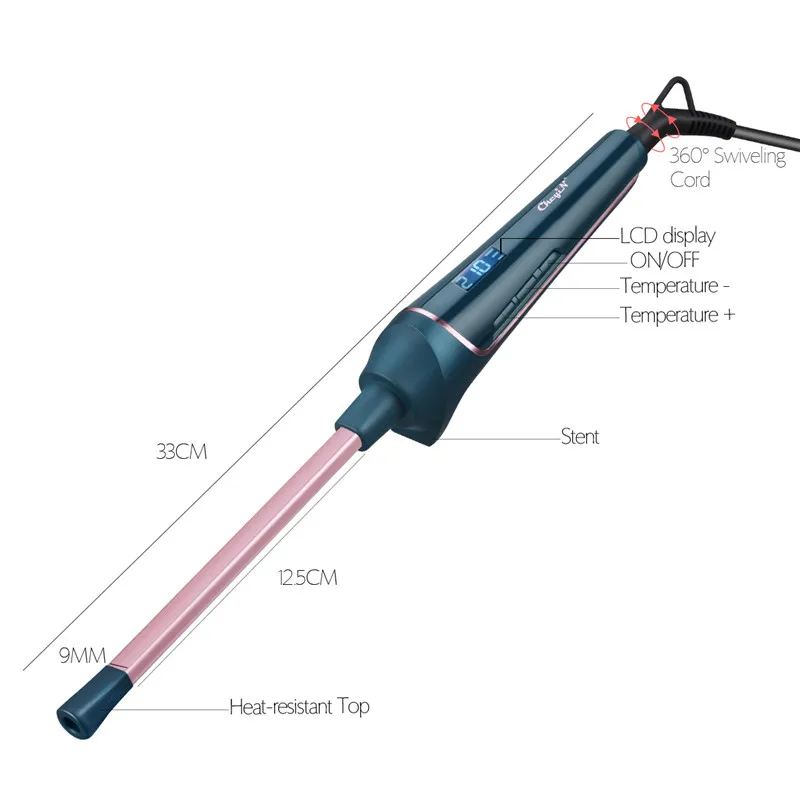 

CkeyiN Electric Ceramic 9Mm Hair Curler Lcd Display Curling Wand Roller Temperature Adjustable Waver Wave Hair Curl Styling Tool