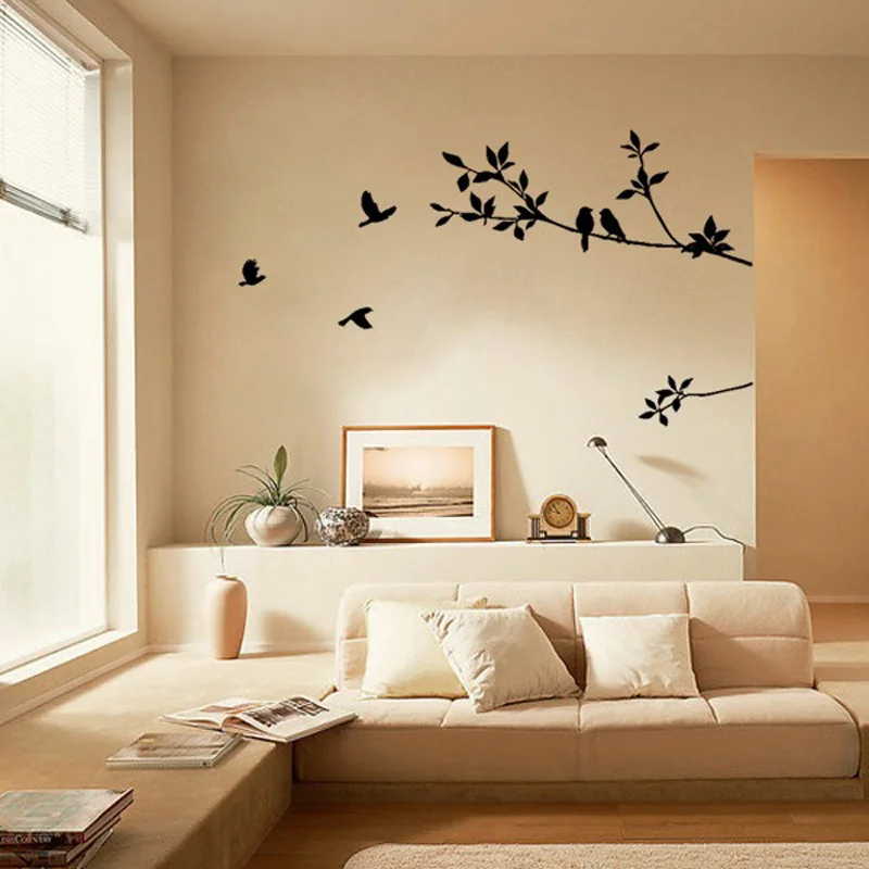 Tree Branch Black Bird Landscape Art Wall Stickers Removable Vinyl Home Decal For Kid Adult Living Room Bedroom Paper Decro | Дом и сад