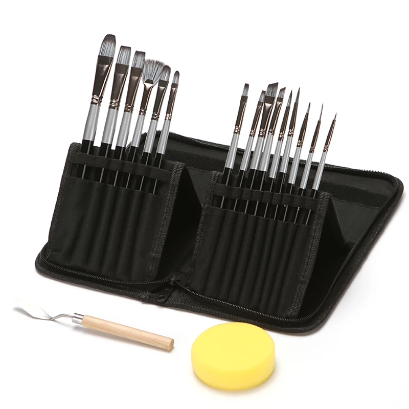 Нейлоновые кисти для рисования волос художника палитра нож губка набор с чехол