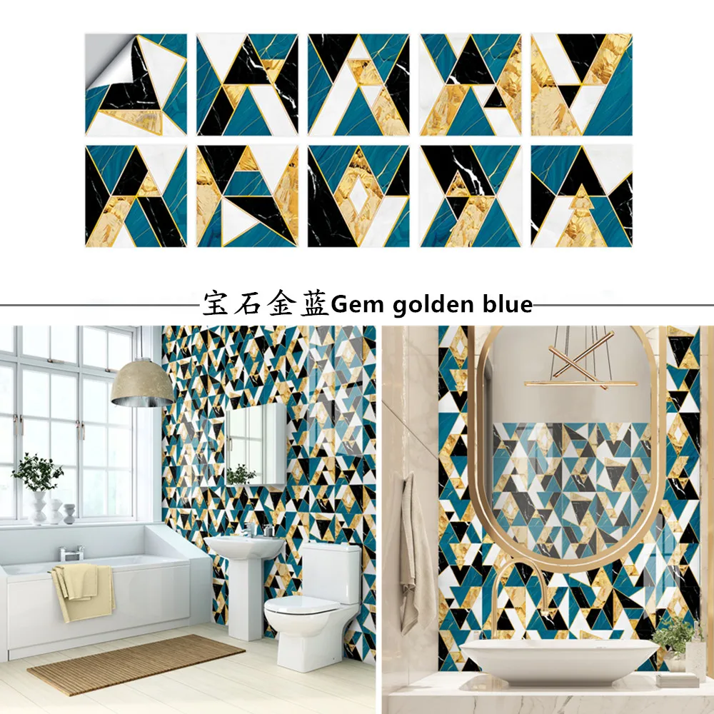 Золотисто голубая самоклеящаяся виниловая прозрачная плитка 3d Наклейка на стену