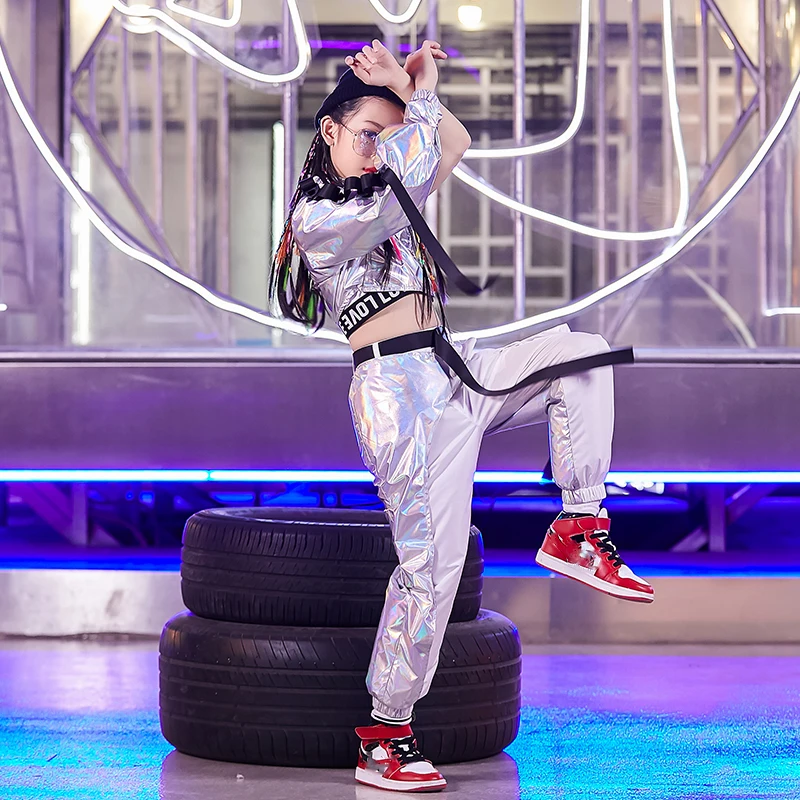 2021 бальные туфли в стиле хип-хоп Одежда для танцев детей Цвет Серебристый топ с