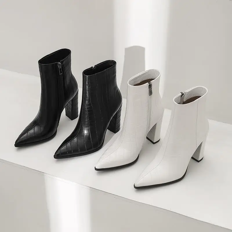 

ASUMER Plus size 34-43 New Fashion Ankle Boots Women Zipper Thick High Heels Autumn Winter Boots PU Leather Women's Boots 2020
