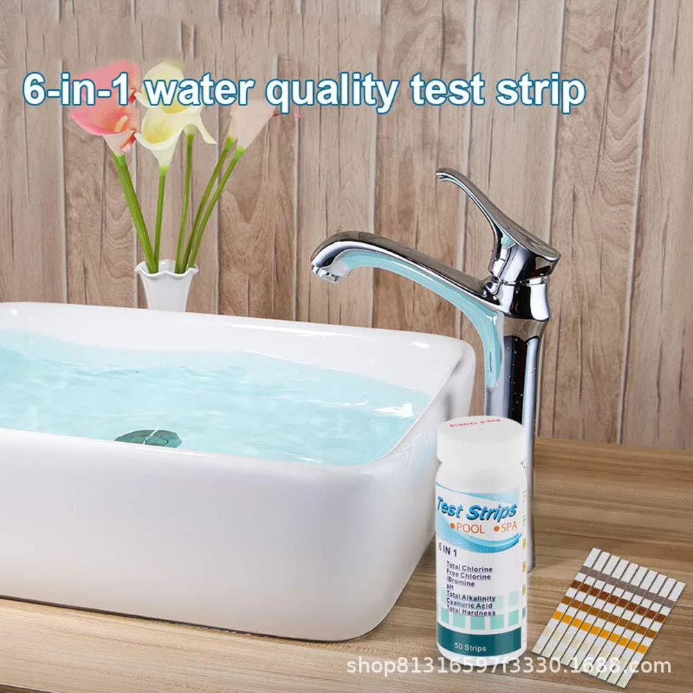 

100PCS 6 in 1 Swimming Pool Test Paper Residual Chlorine PH Value Alkalinity Hardness Water Quality Inspection Test Paper
