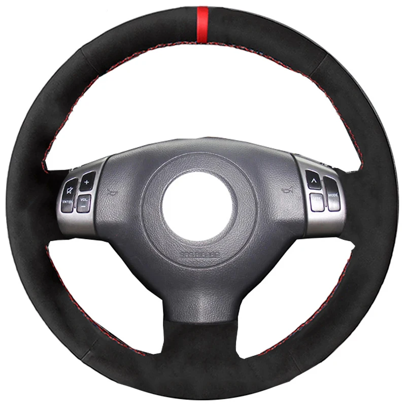 

Car Styling Black Alcantara Suede Leather Car Steering Wheel Cover Red Marker on Top for Suzuki SX4 Alto Old Swift