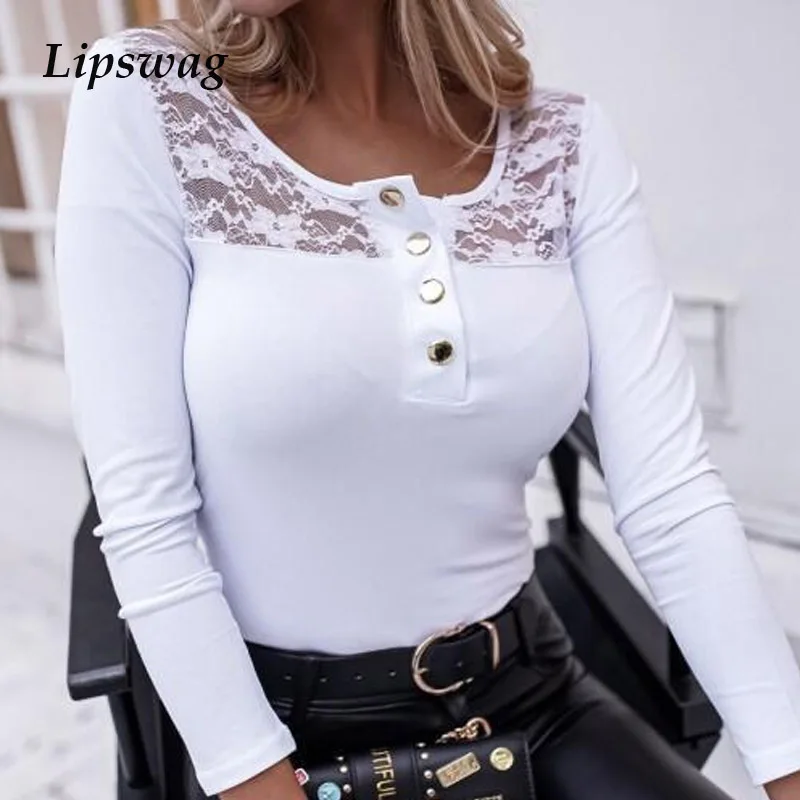 

2021 Fashion Elegant Hollow Out Embroidery Lace Blouse Shirt Women Casual O-neck Button Pullover Tops Office Lady Spring Blusa
