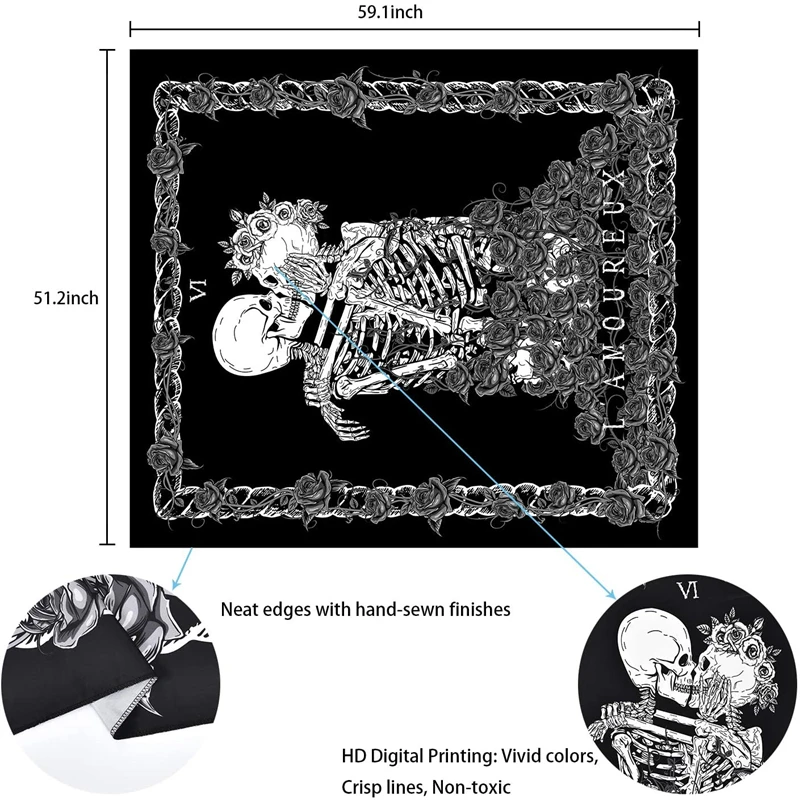 

FFO Mandala Kiss Skull MeditationTapestry Chakra Blanket Black and Tarot Wall Hanging Suitable For Rooms