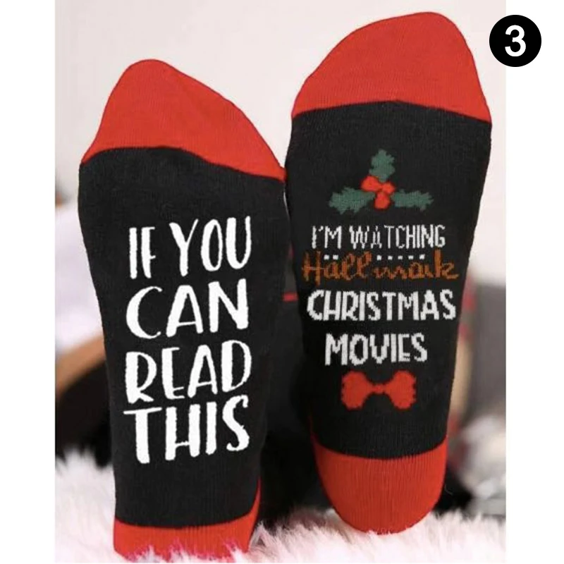 1 Pair Soft Socks Christmas Letters Printed Winter Warm for Women popsocket | Женская одежда