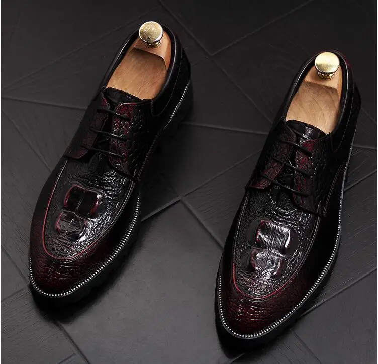 Мужские классические винтажные туфли в британском стиле Крокодиловая Кожа