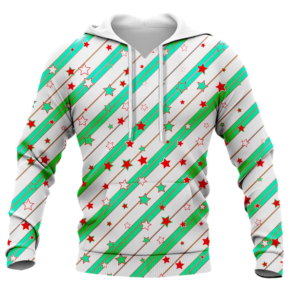 

CLOOCL Christmas Hoodies 3D Graphic Striped Printed Pullovers Tops Casual Sportwear Fashion Festival Sweatshirts Men Clothing