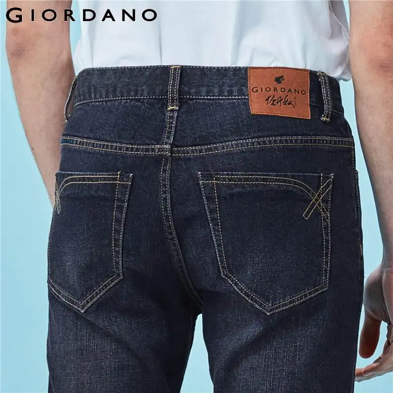 Giordano Men Denim Jeans Men Cotton Polyester Quality Blended Fabric Denim Jeans Men Stretchy Zip Closure Mid Rise Jeans Hombre