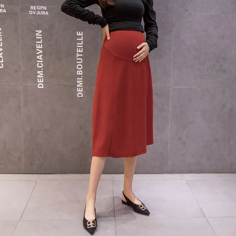

6075# Summer Korean Fashion Maternity Skirts Side Splits Black A Line Elastic Waist Belly Clothes for Pregnant Women Pregnancy