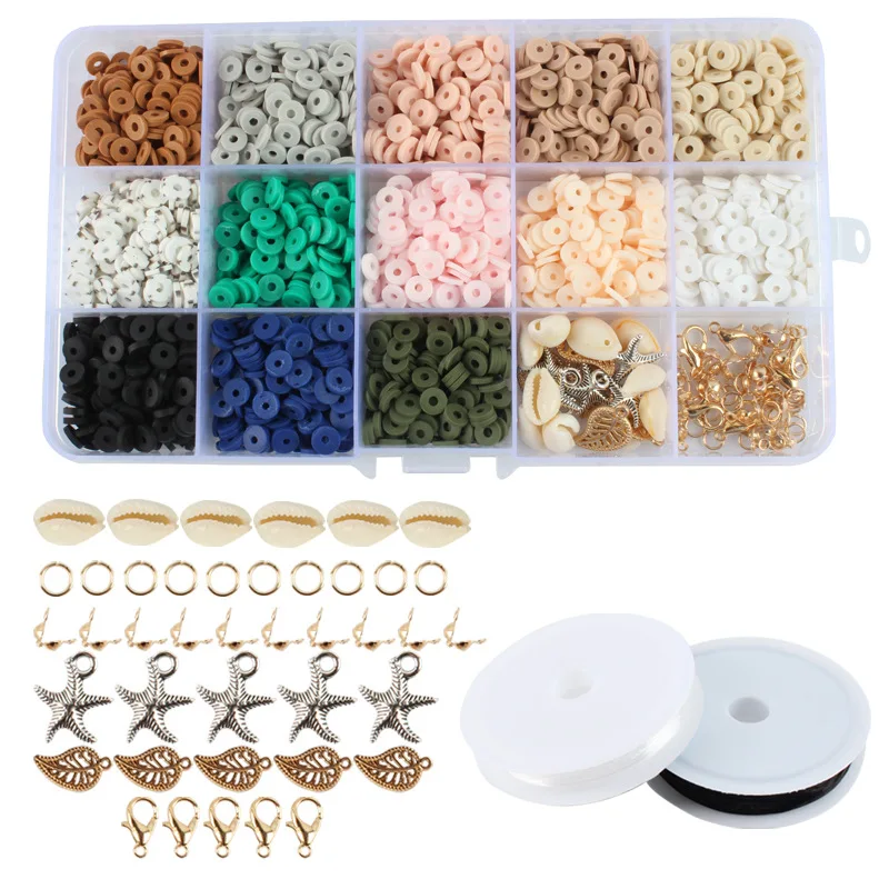 

1Box Flat Round Polymer Clay Loose Beads Kit Chip Disk Spacer Mixed Charms Clasps Set Jewelry Accessories DIY Jewelry Making Kit