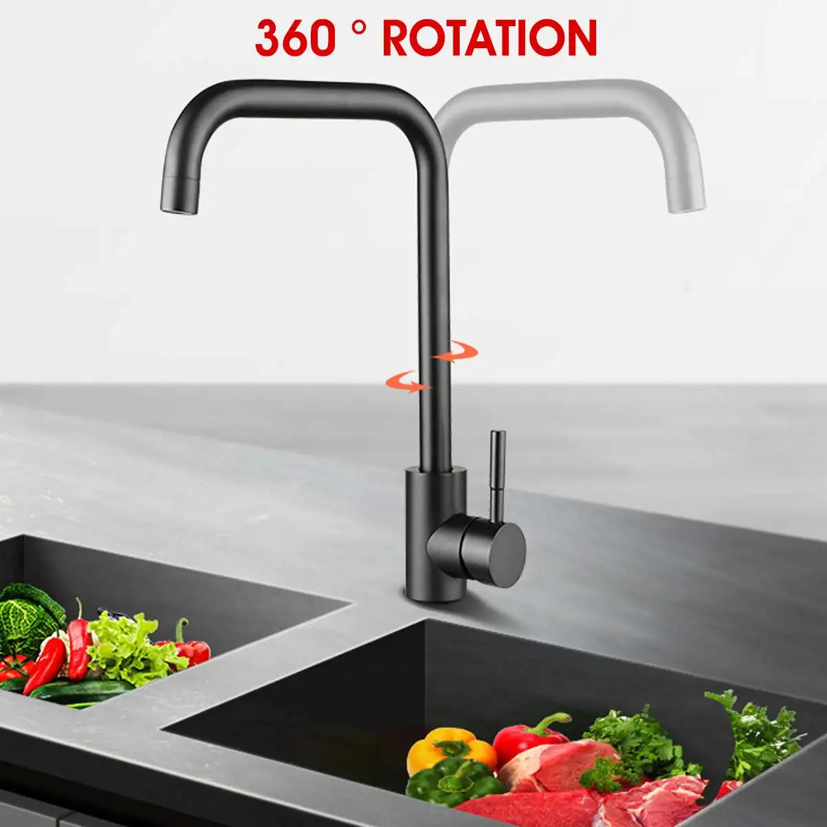 Black Stainless Steel Kitchen Faucet Sink Water Tap Hot and Cold Single Handle 360 Rotation Shower | Обустройство дома