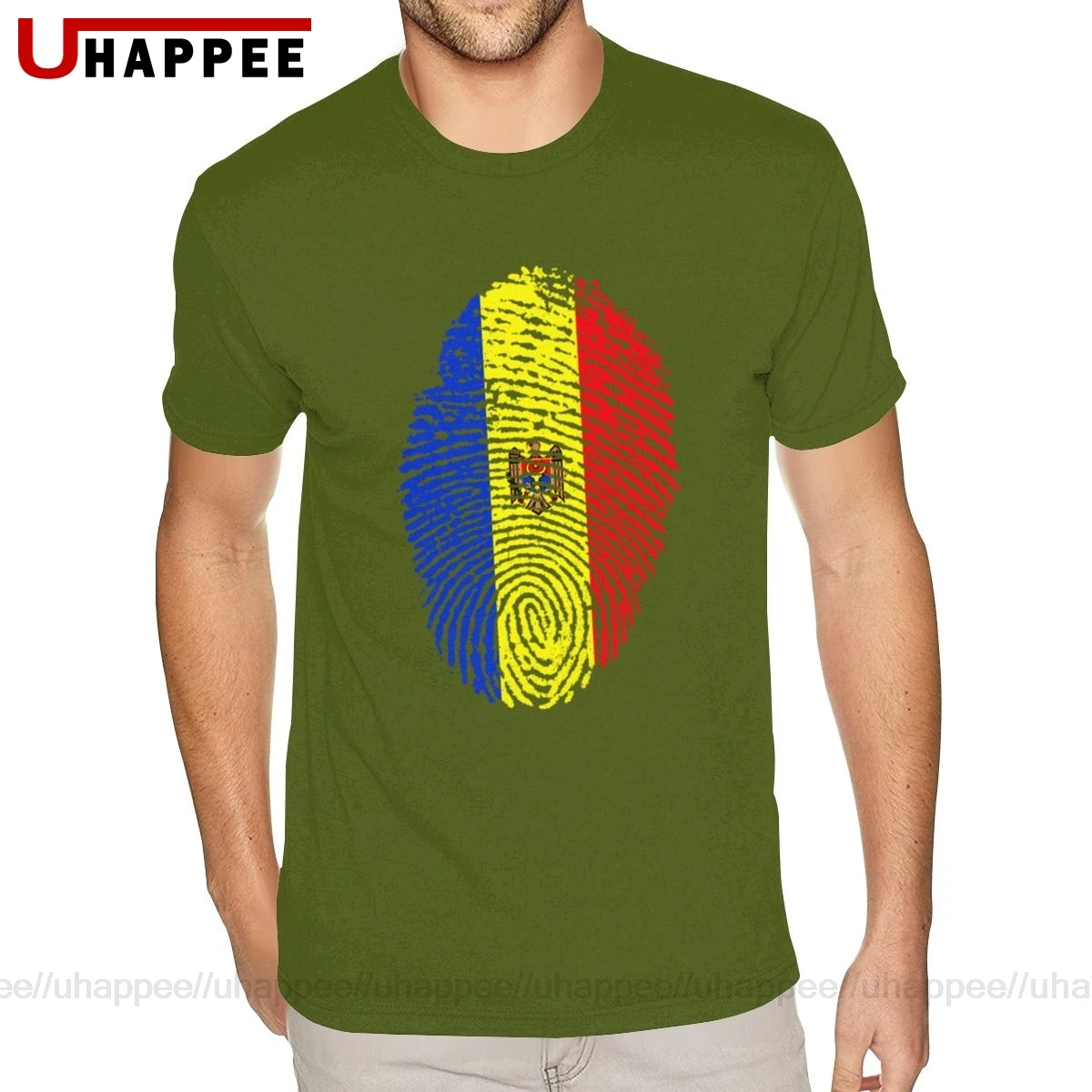 Дизайн флаг Молдовы отпечаток пальца Футболка мужская на заказ короткий рукав