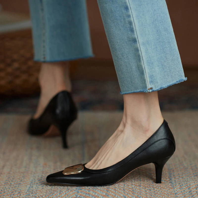 

Ежедневная 6,5 см Женская обувь на высоком каблуке; Брендовые женские туфли-лодочки из натуральной кожи на высоком каблуке и платформе, обувь...