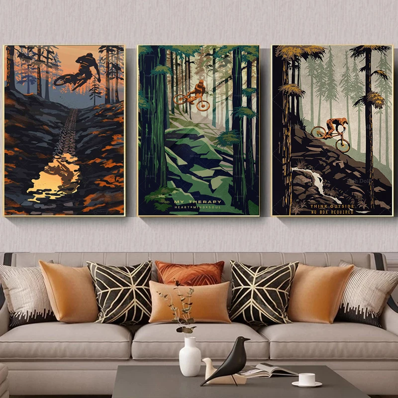 Винтажные постеры на холсте с изображением горного велосипеда | Дом и сад