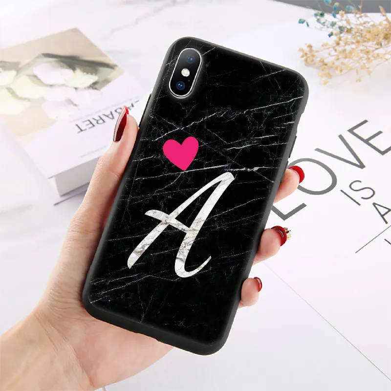 

Initials Alphabet A To Z And Heart Phone Case Cover 11 12 Mini Pro X XR XS Max 6 8 7 Plus Soft TPU Mobile Phone Shell