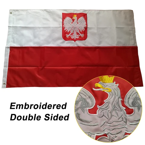 Двусторонний Вышитый Флаг Польши, польский Национальный флаг мира баннер со страной, ткань Оксфорд 3x5 футов 150x9 0 см, бесплатная доставка