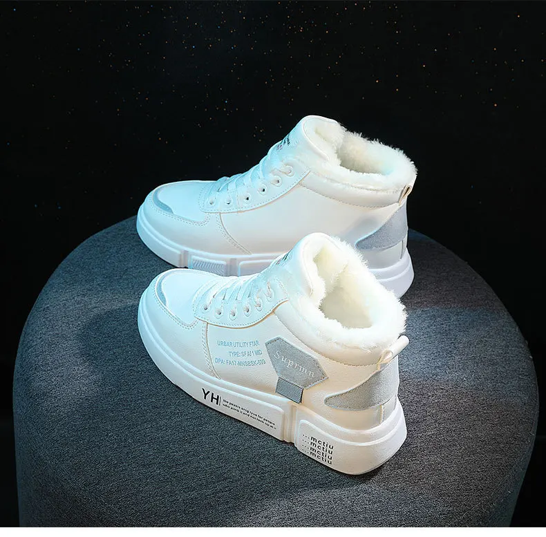 Женские плюшевые ботильоны теплые кроссовки на плоской подошве со шнуровкой