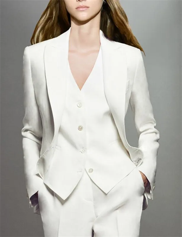 

White Women Suits 3 Piece Women PantSuits OL Women's Summer Suit Women Blazer Jacket & Trousers & Vest Suit For Women Set