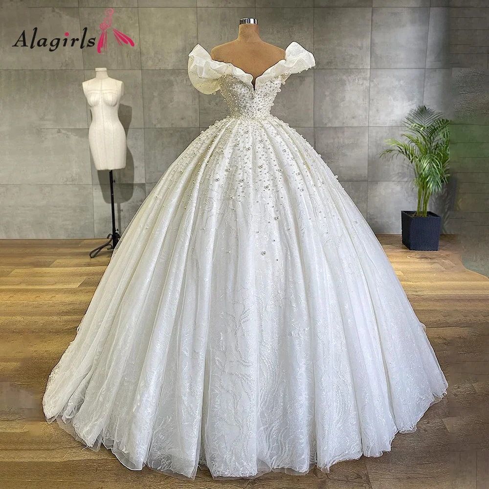

ALAGIRLS Ivory Beading Wedding Dress Lace Brush Train Wedding Gown Spaghetti Straps Celebrity Dresses Wedding Dresses For Bride