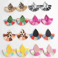fashion fan fringe raffia tassels teardrop dangle drops earrings for women small wholesale costume jewelry manufacturer
