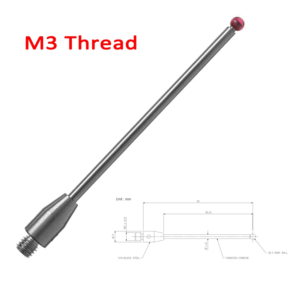 CMM сенсорный щуп M3 резьбовой Стилус 2 мм Шариковые наконечники из резины 40 длинные